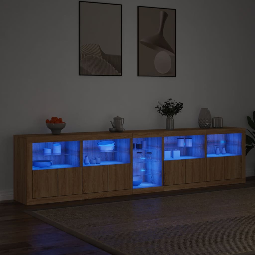 Skjenk med LED-lys sonoma eik 283x37x67 cm vidaXL