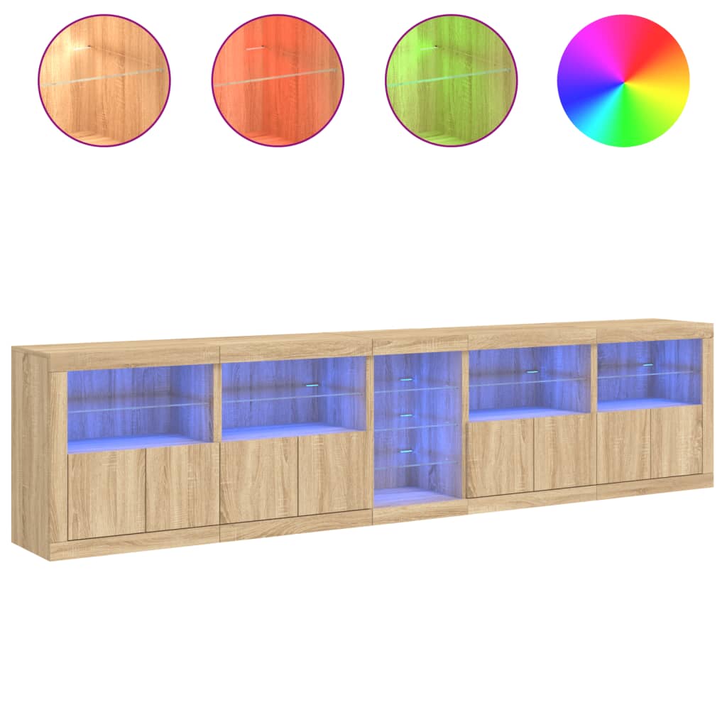 Skjenk med LED-lys sonoma eik 283x37x67 cm vidaXL
