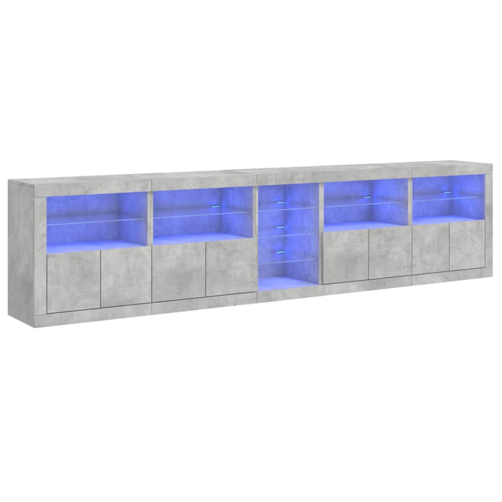 Skjenk med LED-lys betonggrå 283x37x67 cm vidaXL