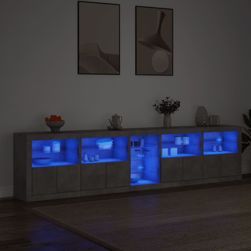 Skjenk med LED-lys betonggrå 283x37x67 cm vidaXL