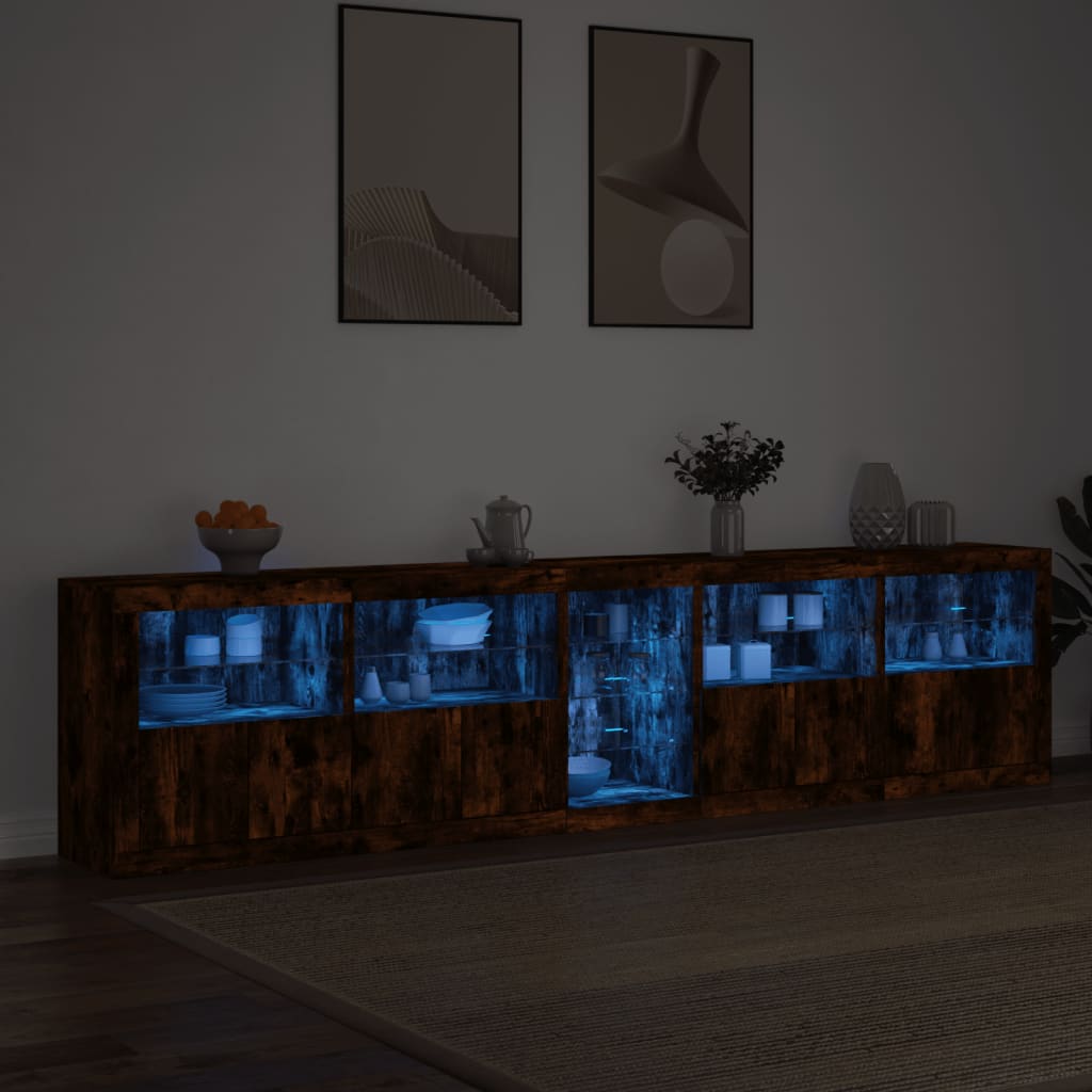 Skjenk med LED-lys røkt eik 283x37x67 cm