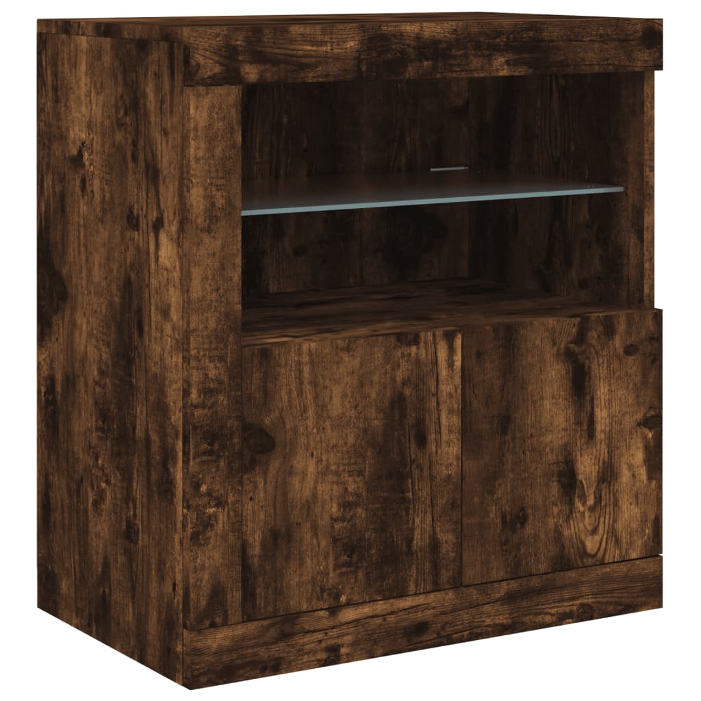 Skjenk med LED-lys røkt eik 283x37x67 cm