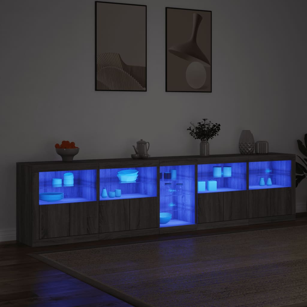 Skjenk med LED-lys grå sonoma 283x37x67 cm