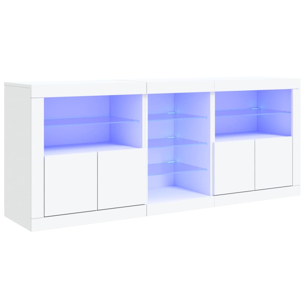 Skjenk med LED-lys hvit 162x37x67 cm