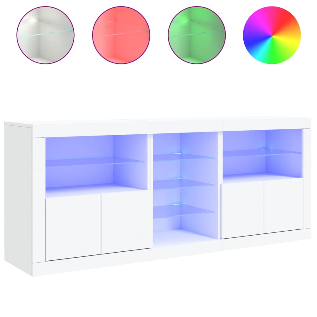 Skjenk med LED-lys hvit 162x37x67 cm