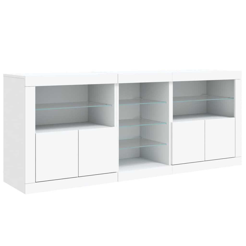 Skjenk med LED-lys hvit 162x37x67 cm