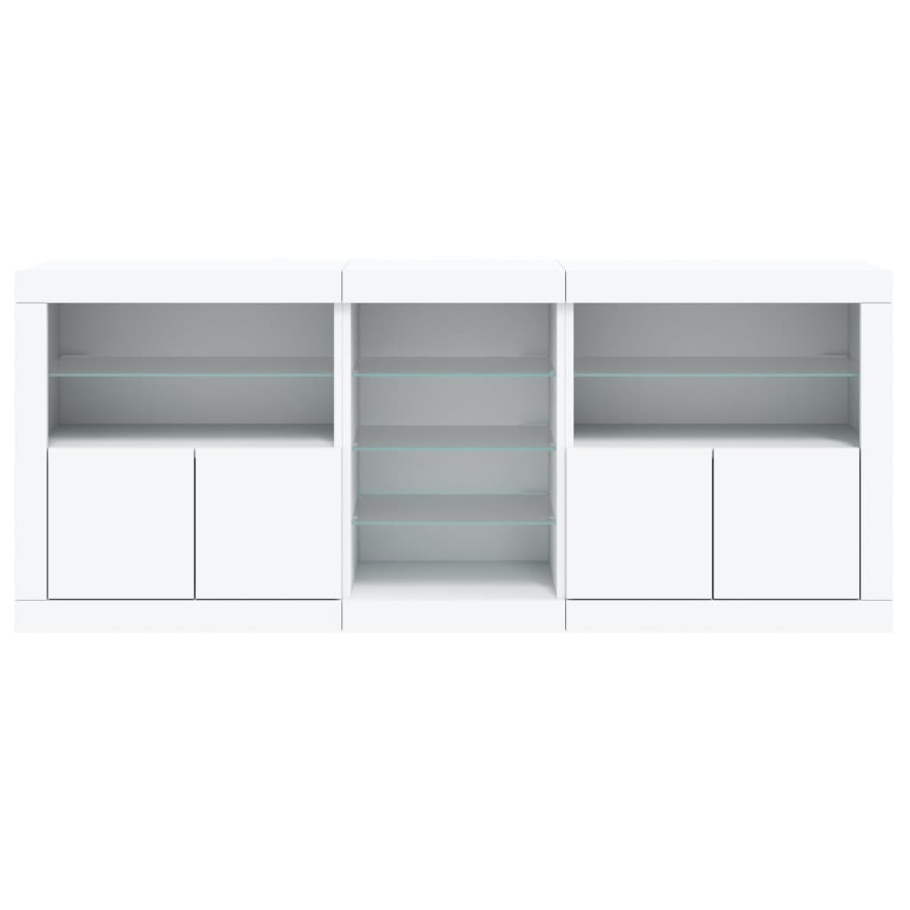 Skjenk med LED-lys hvit 162x37x67 cm