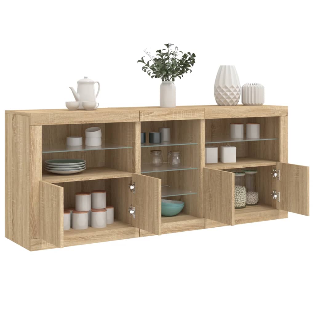 Skjenk med LED-lys sonoma eik 162x37x67 cm vidaXL