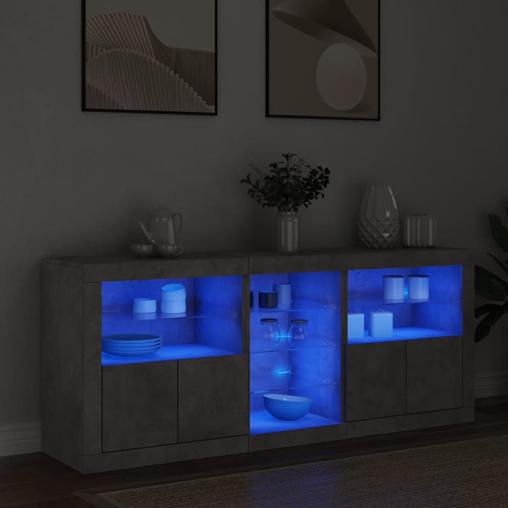 Skjenk med LED-lys betonggrå 162x37x67 cm vidaXL