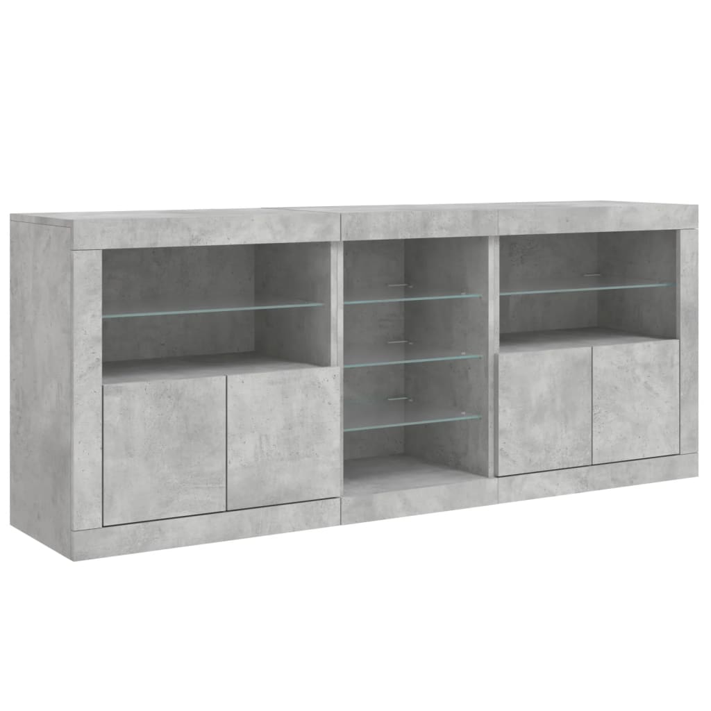 Skjenk med LED-lys betonggrå 162x37x67 cm vidaXL