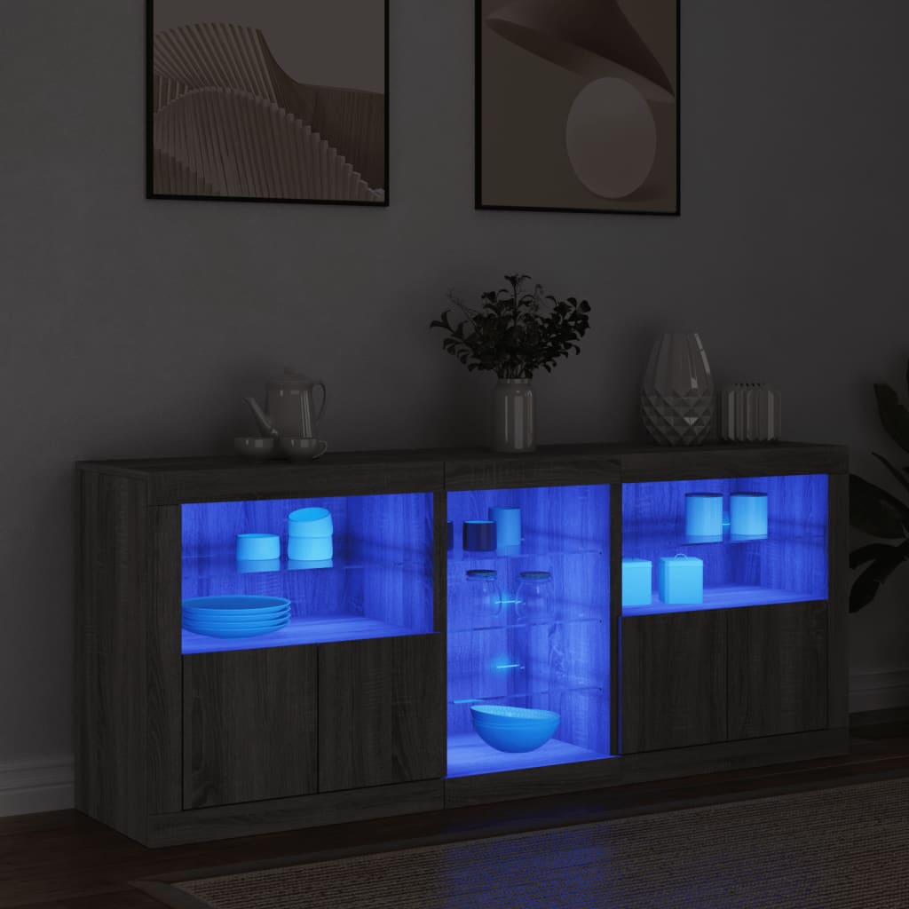 Skjenk med LED-lys grå sonoma 162x37x67 cm