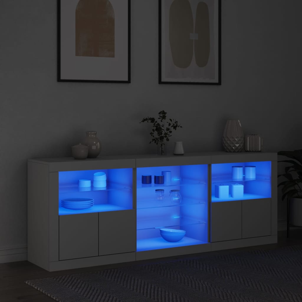 Skjenk med LED-lys hvit 181,5x37x67 cm