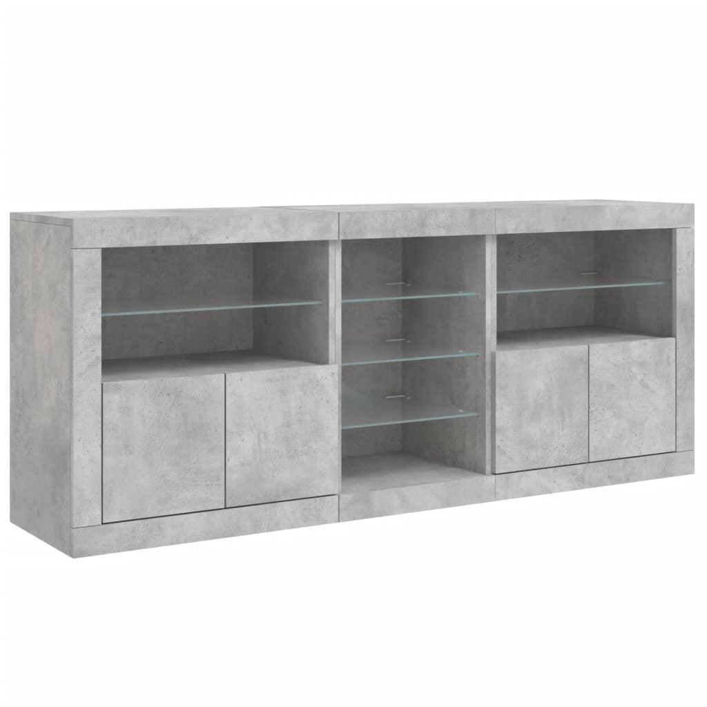 Skjenk med LED-lys betonggrå 181,5x37x67 cm vidaXL
