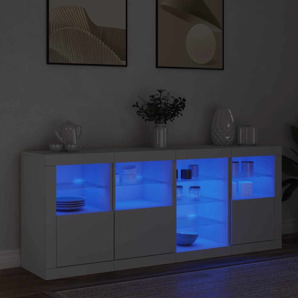 Skjenk med LED-lys hvit 164x37x67 cm
