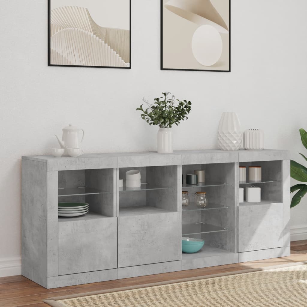 Skjenk med LED-lys betonggrå 164x37x67 cm