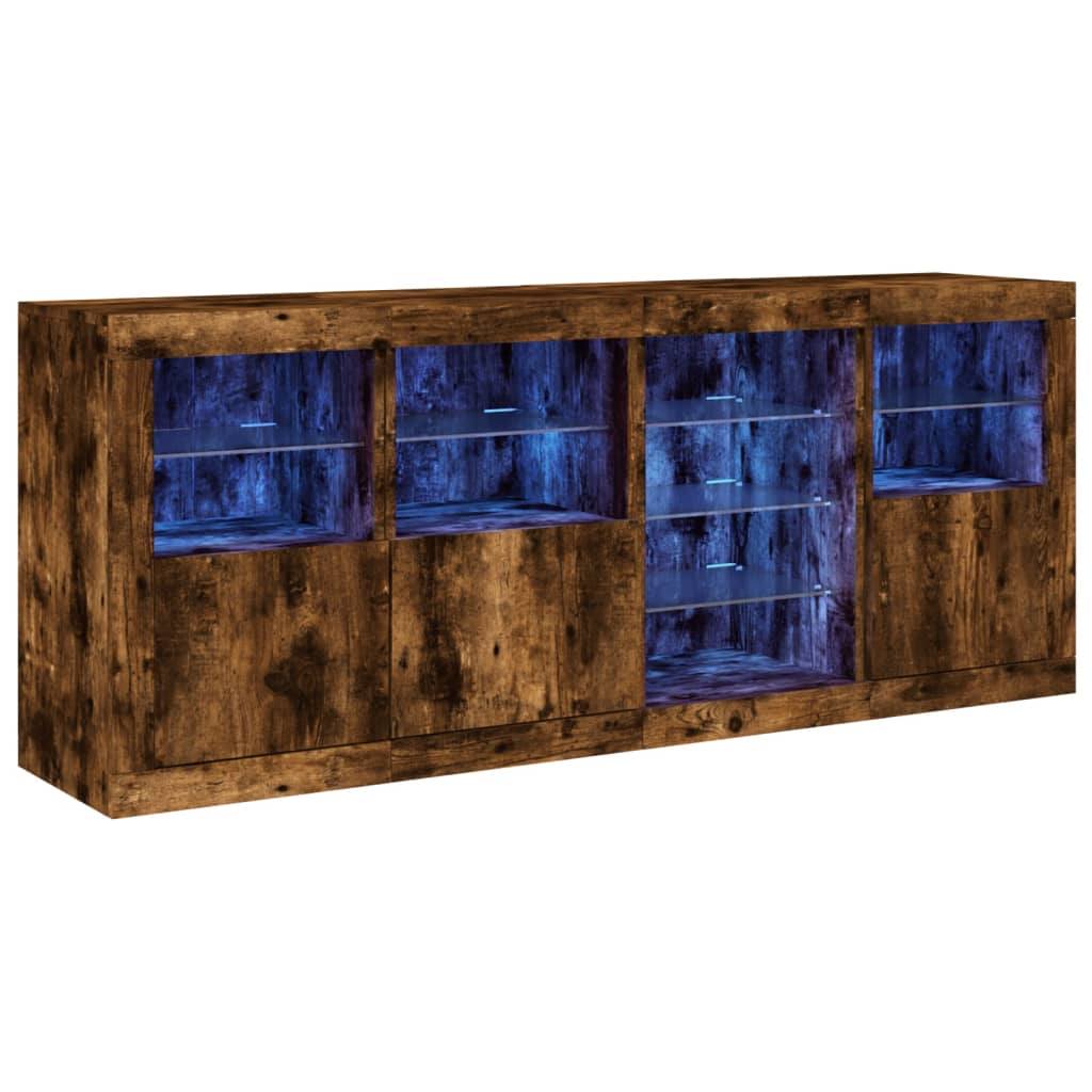 Skjenk med LED-lys røkt eik 164x37x67 cm