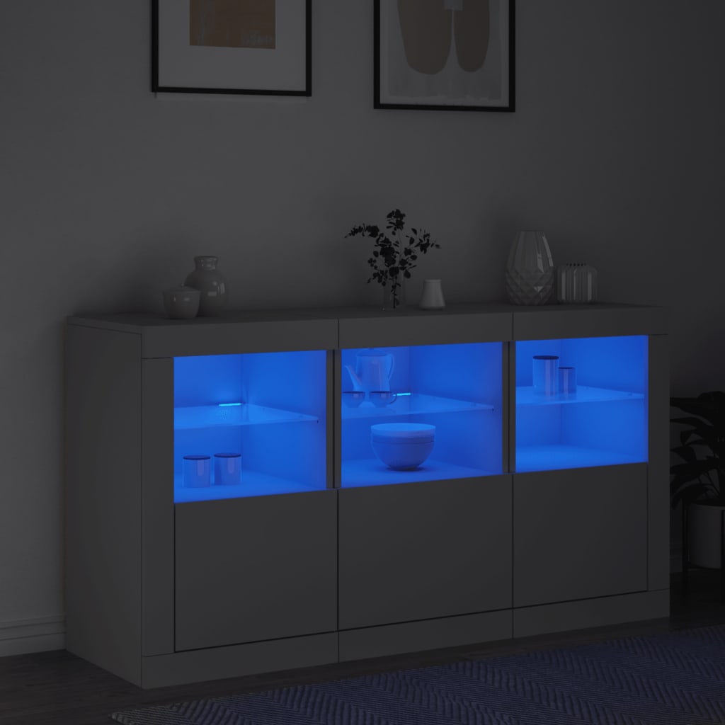 Skjenk med LED-lys hvit 123x37x67 cm