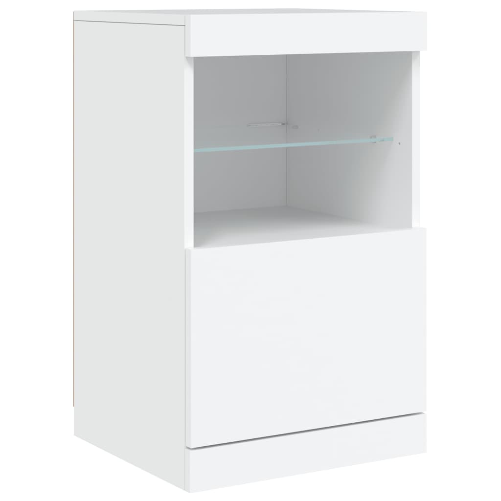 Skjenk med LED-lys hvit 123x37x67 cm