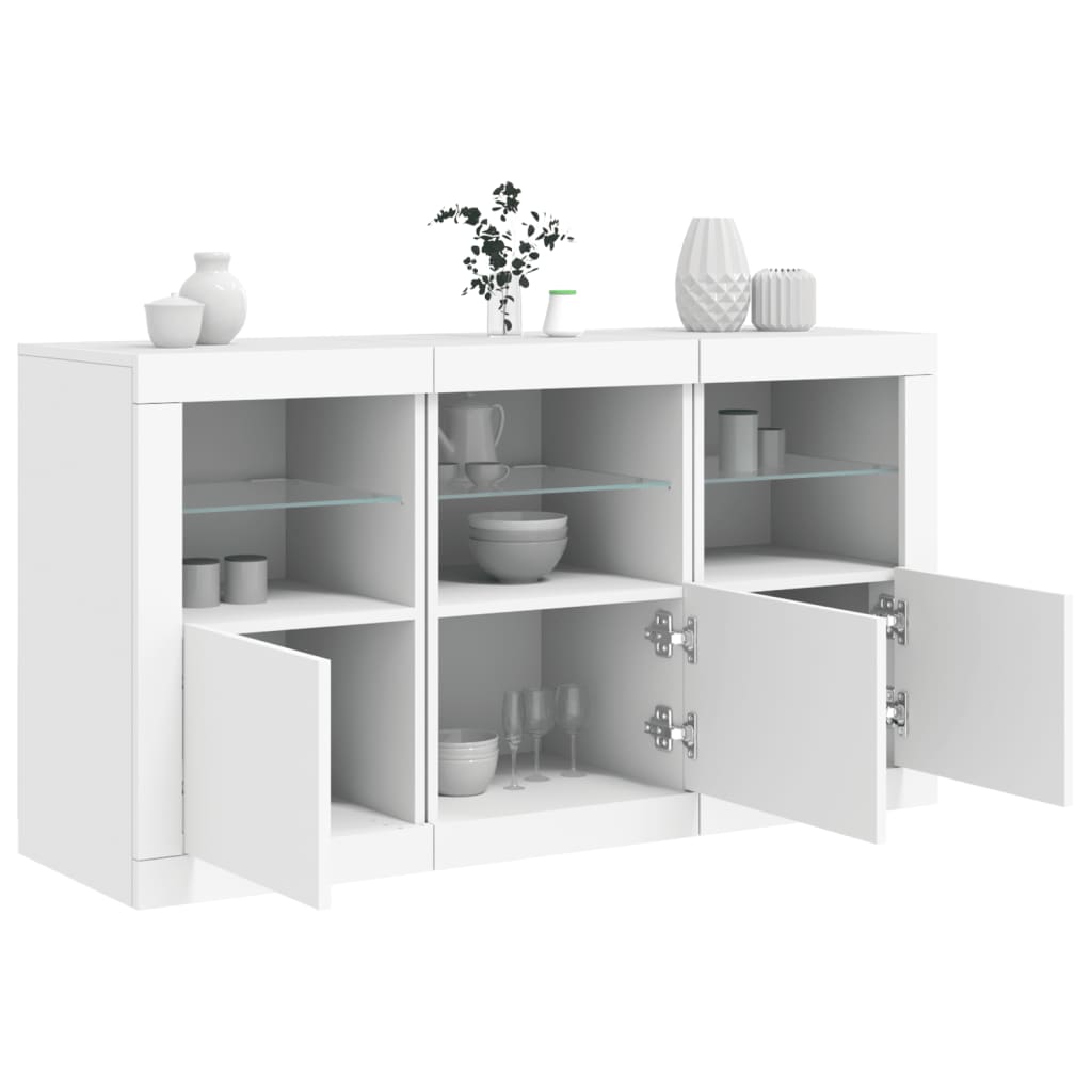 Skjenk med LED-lys hvit 123x37x67 cm