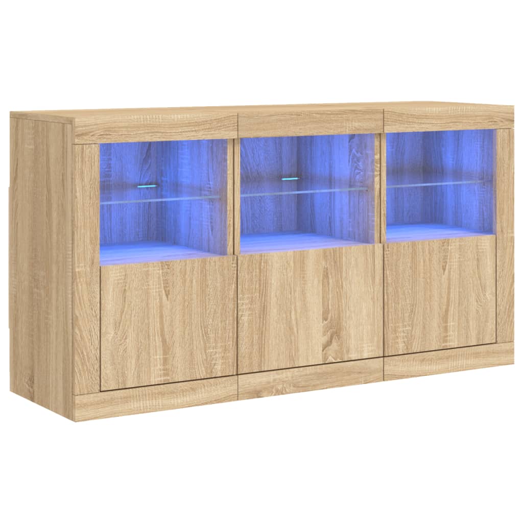 Skjenk med LED-lys sonoma eik 123x37x67 cm