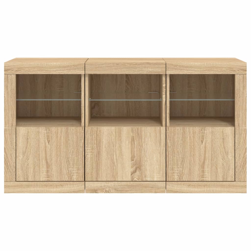 Skjenk med LED-lys sonoma eik 123x37x67 cm