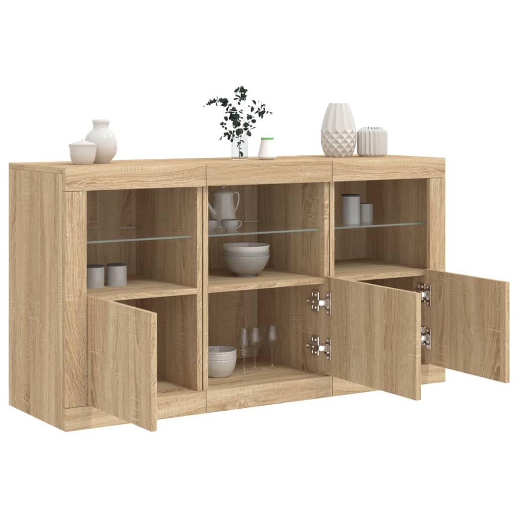 Skjenk med LED-lys sonoma eik 123x37x67 cm