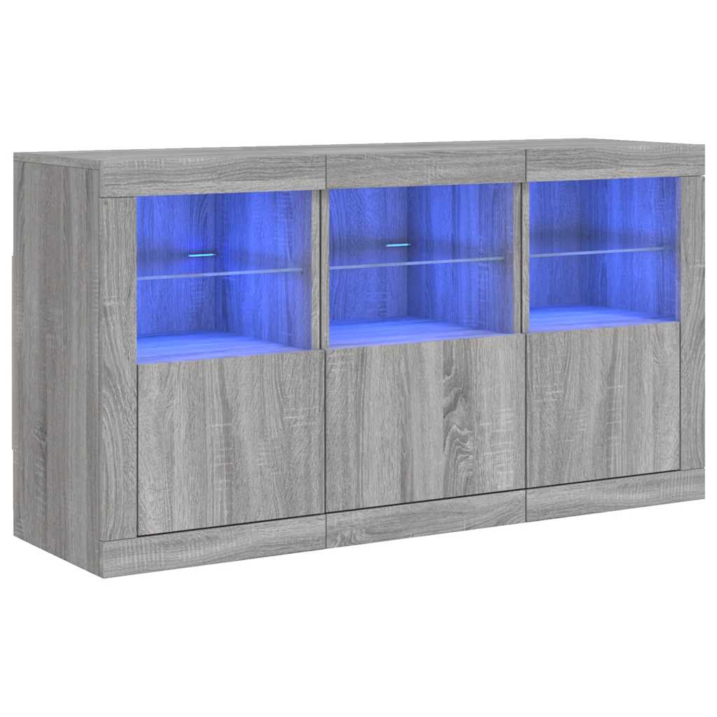 Skjenk med LED-lys grå sonoma 123x37x67 cm