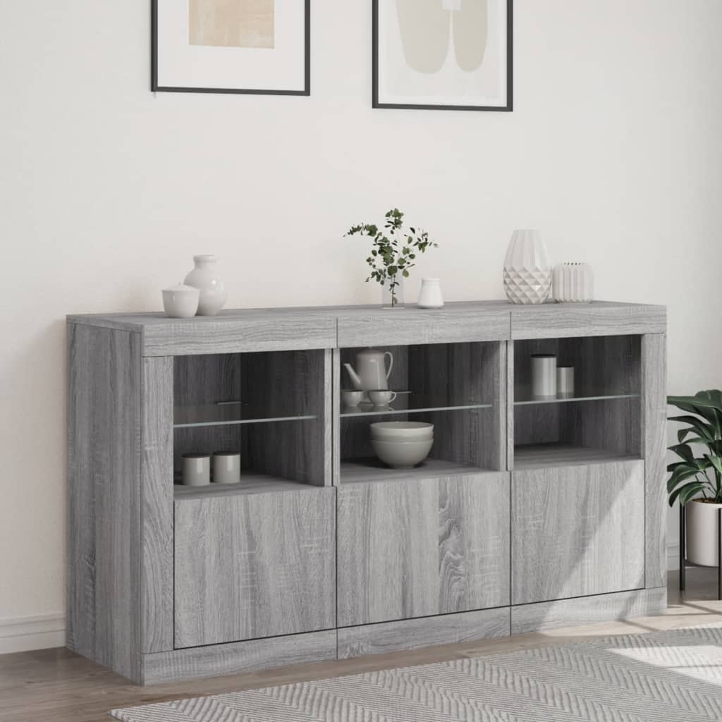 Skjenk med LED-lys grå sonoma 123x37x67 cm