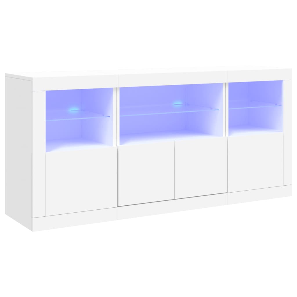 Skjenk med LED-lys hvit 142,5x37x67 cm