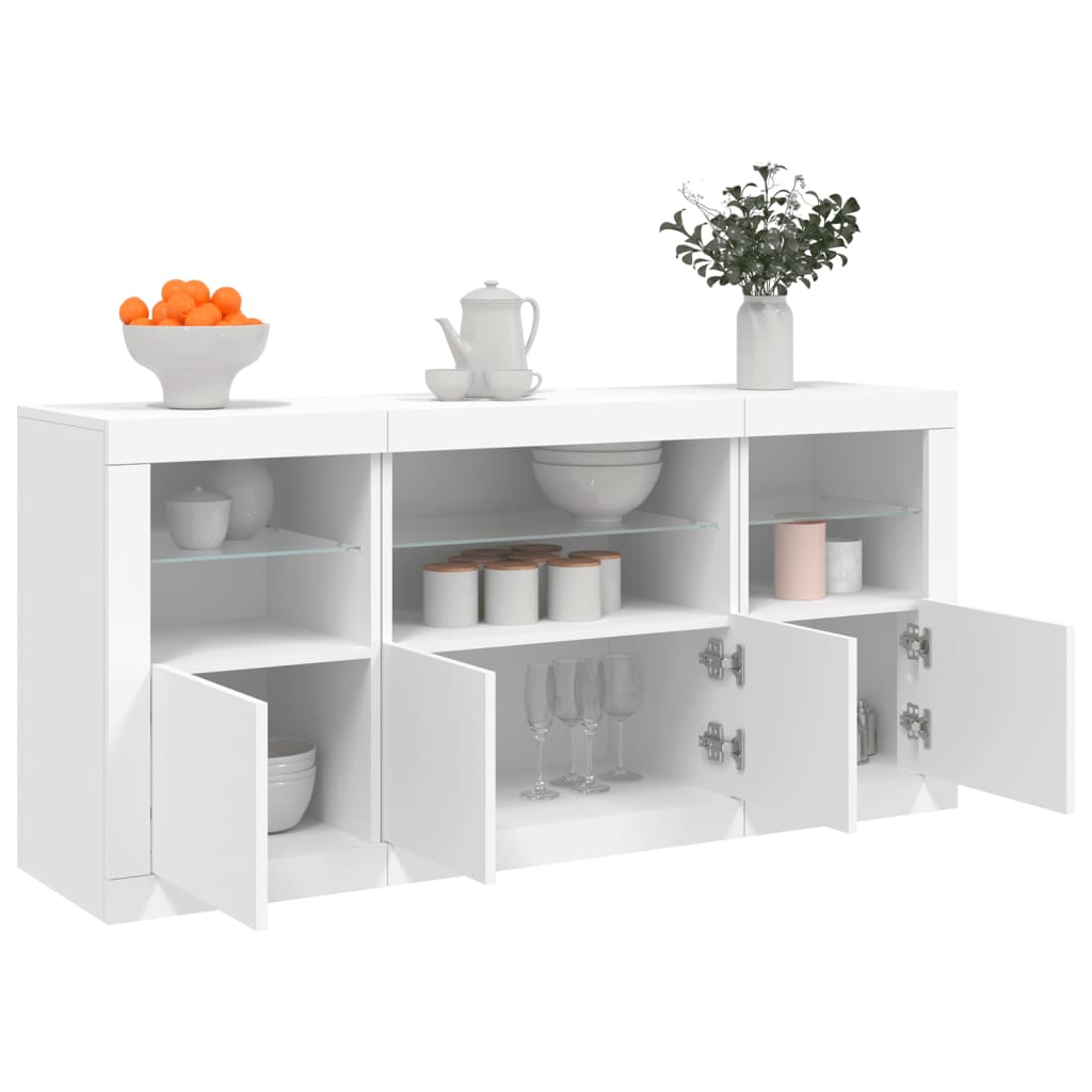 Skjenk med LED-lys hvit 142,5x37x67 cm