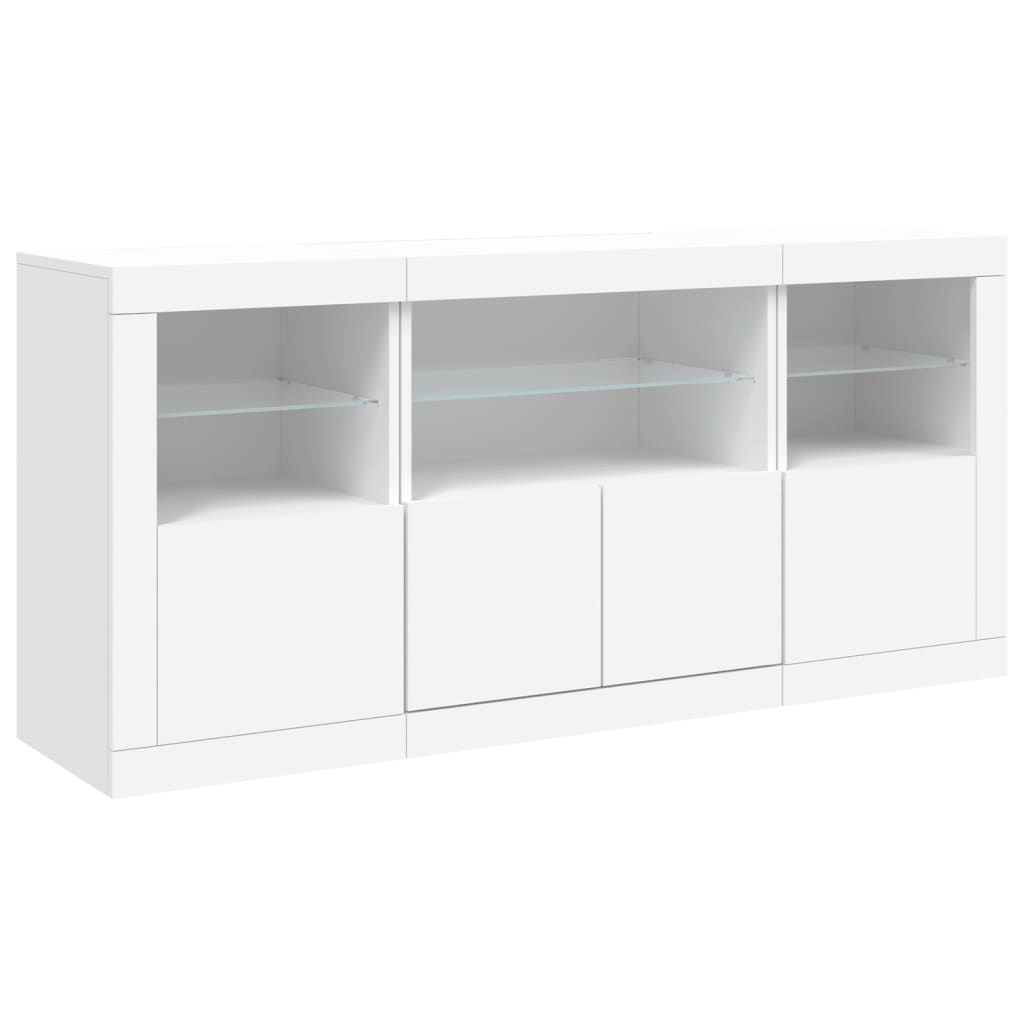 Skjenk med LED-lys hvit 142,5x37x67 cm