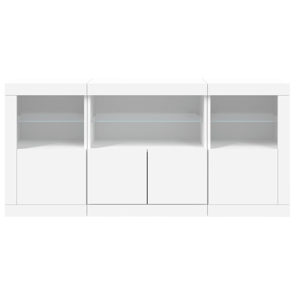 Skjenk med LED-lys hvit 142,5x37x67 cm