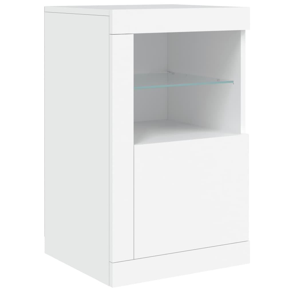 Skjenk med LED-lys hvit 142,5x37x67 cm