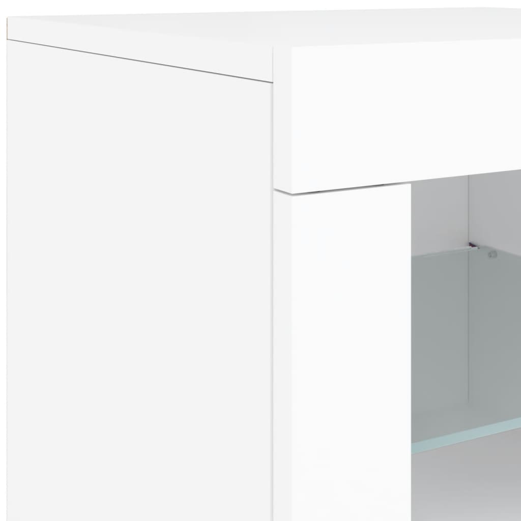 Skjenk med LED-lys hvit 142,5x37x67 cm