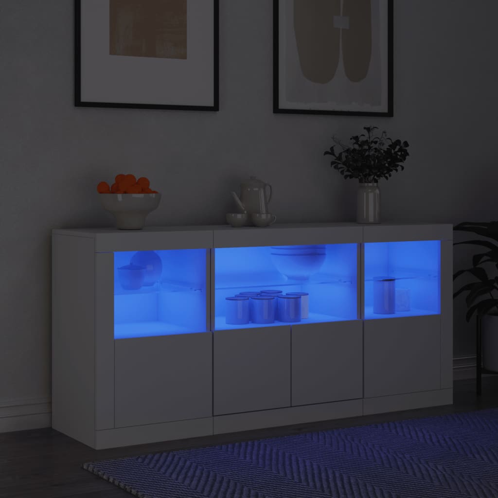 Skjenk med LED-lys hvit 142,5x37x67 cm