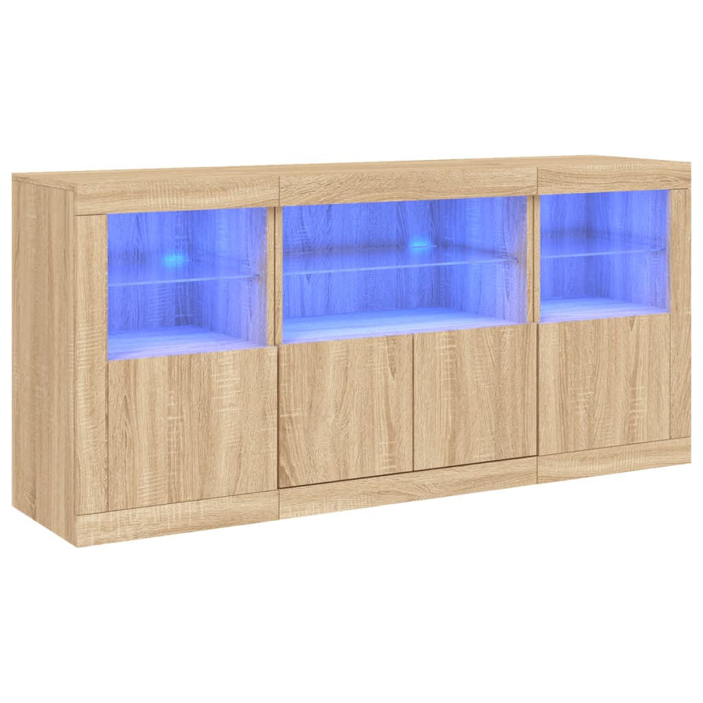 Skjenk med LED-lys sonoma eik 142,5x37x67 cm