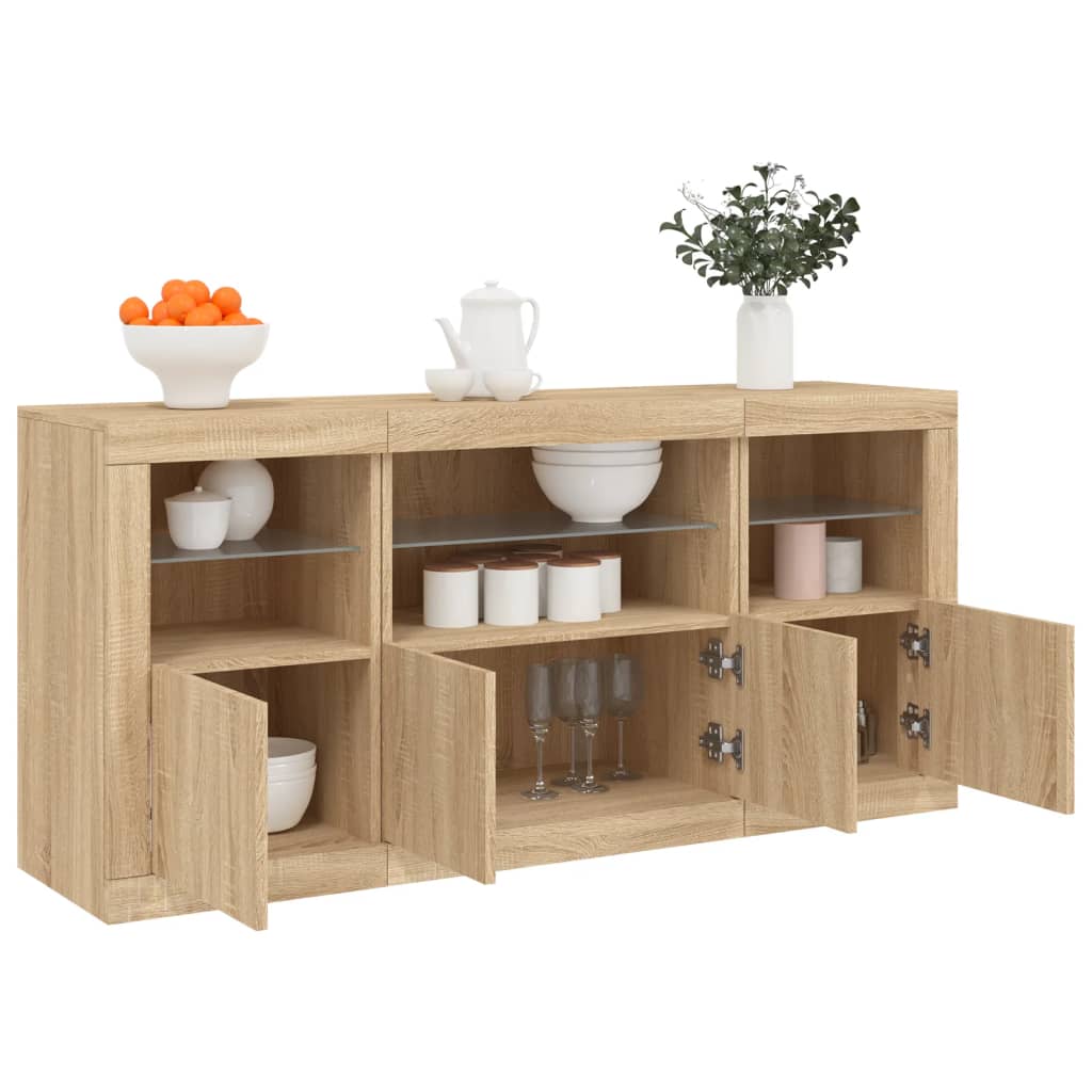 Skjenk med LED-lys sonoma eik 142,5x37x67 cm