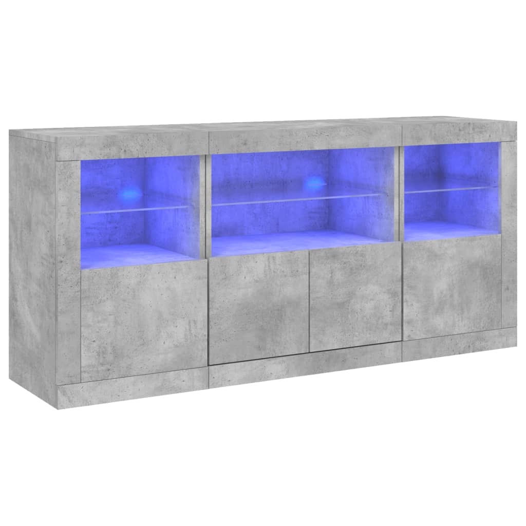 Skjenk med LED-lys betonggrå 142,5x37x67 cm