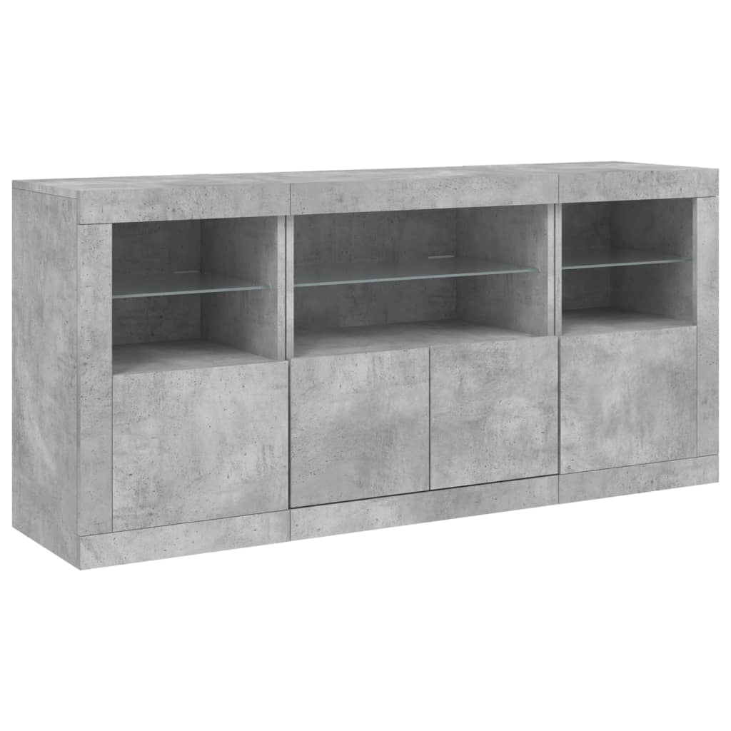 Skjenk med LED-lys betonggrå 142,5x37x67 cm