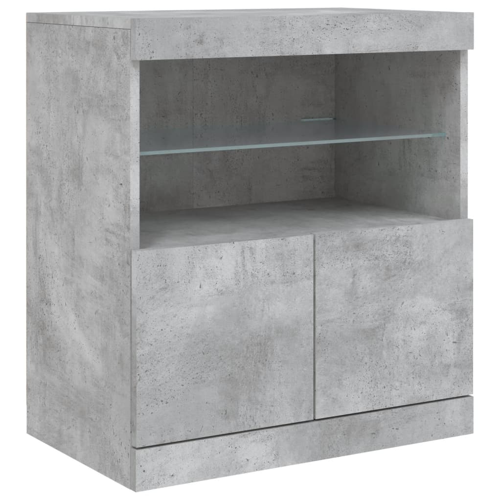 Skjenk med LED-lys betonggrå 142,5x37x67 cm