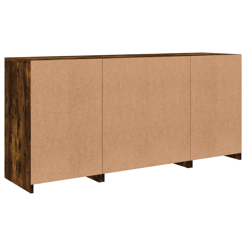 Skjenk med LED-lys røkt eik 142,5x37x67 cm
