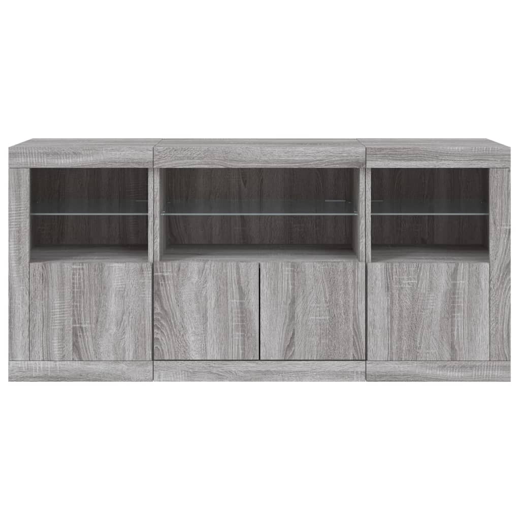 Skjenk med LED-lys grå sonoma 142,5x37x67 cm