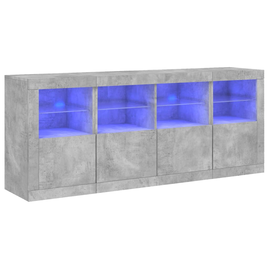 Skjenk med LED-lys betonggrå 163x37x67 cm