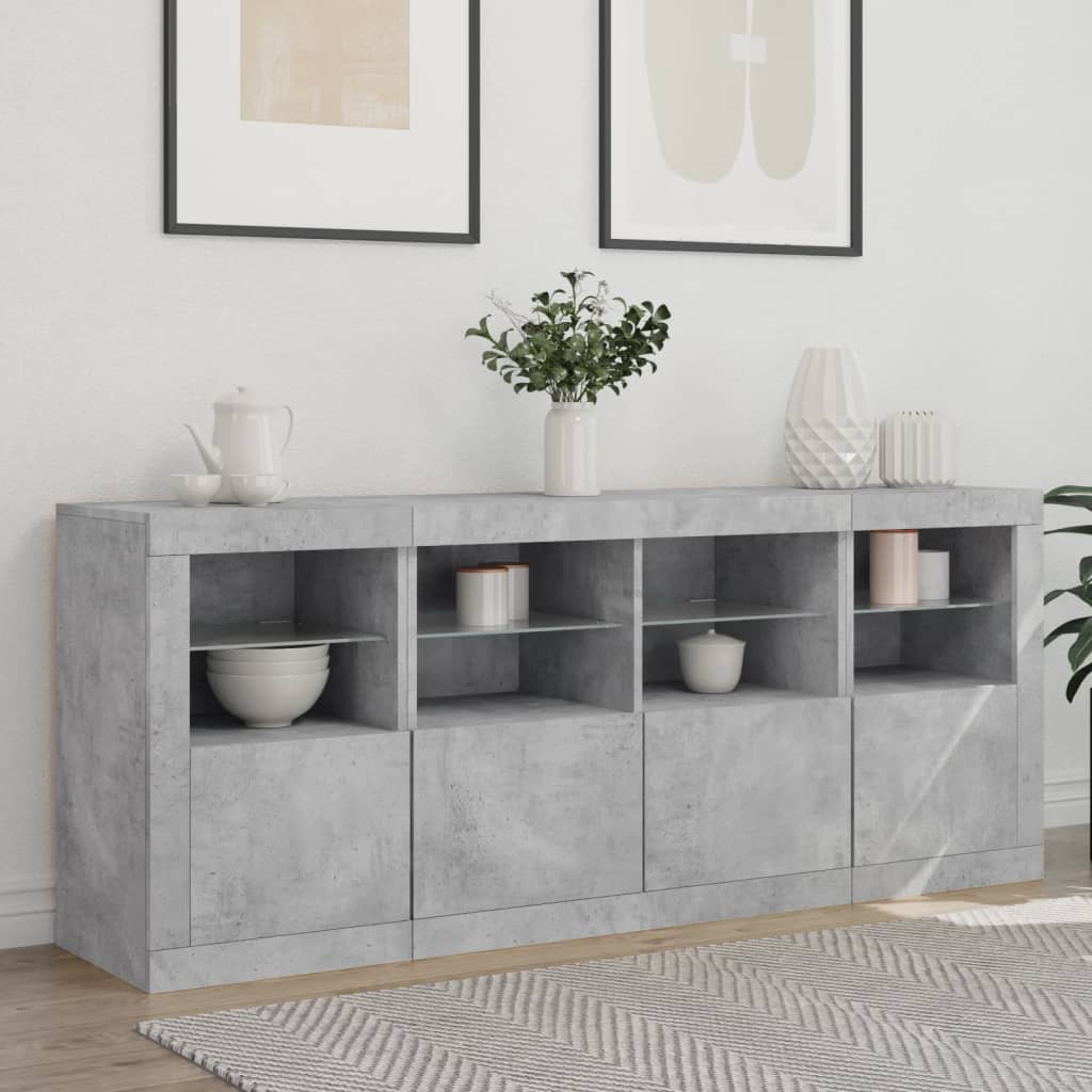 Skjenk med LED-lys betonggrå 163x37x67 cm
