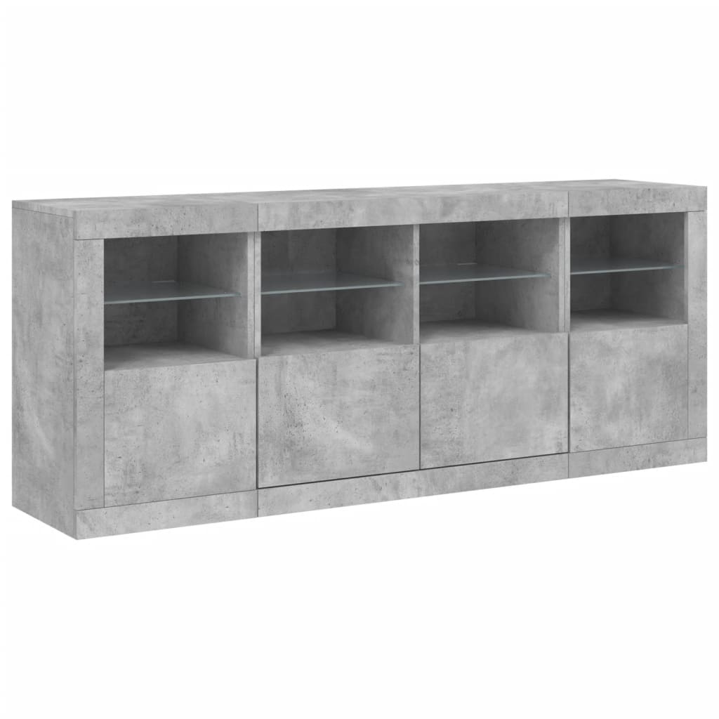Skjenk med LED-lys betonggrå 163x37x67 cm