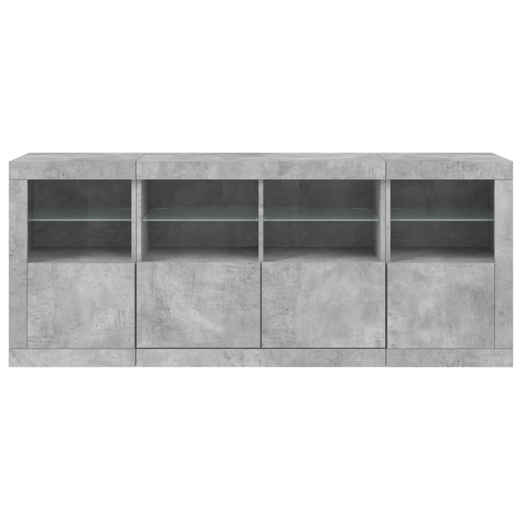 Skjenk med LED-lys betonggrå 163x37x67 cm