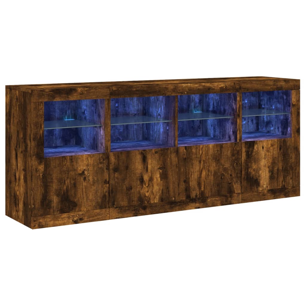 Skjenk med LED-lys røkt eik 163x37x67 cm