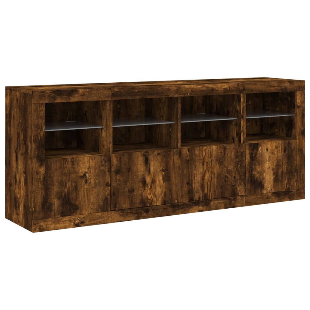Skjenk med LED-lys røkt eik 163x37x67 cm