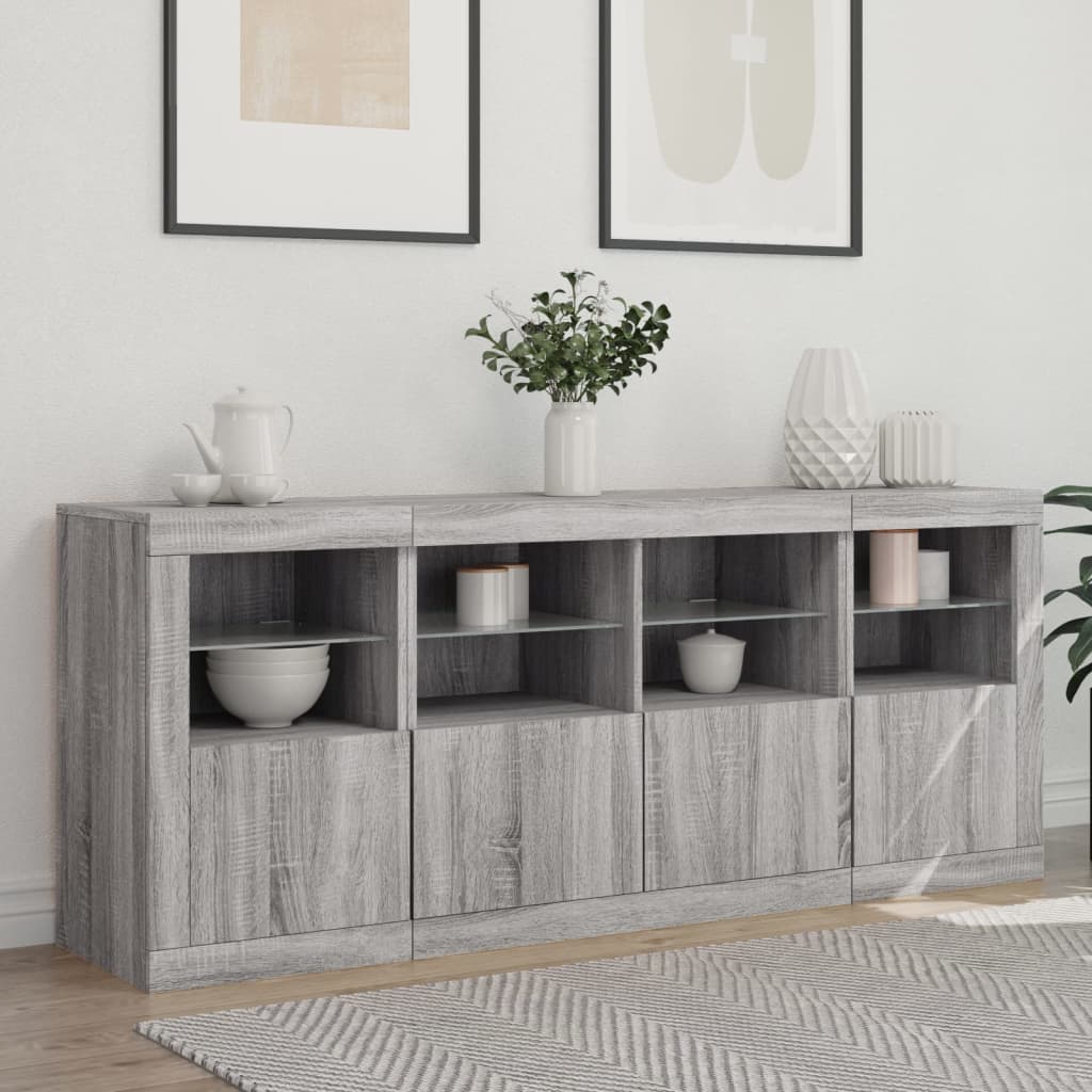 Skjenk med LED-lys grå sonoma 163x37x67 cm