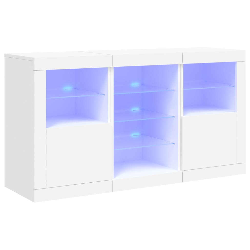 Skjenk med LED-lys hvit 123x37x67 cm